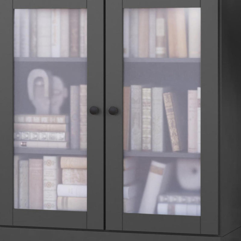 Solid Wood Adjustable Three Tier Library Bookcase With Two Doors - Gray