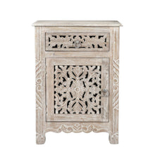 Load image into Gallery viewer, One Drawer Floral Carved Solid Wood Nightstand - Distressed White
