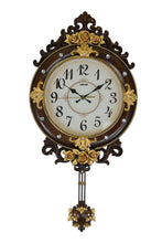 Load image into Gallery viewer, Silent Pendulum Ornate Oval Wall Clock - Brown / Gold / White

