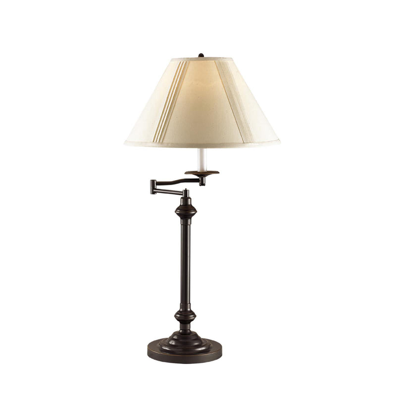 Metal Candlestick Table Lamp With Off-White Empire Shade - Antiqued Bronze