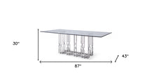 Load image into Gallery viewer, 87" Glass And Stainless Steel Pedestal Base Dining Table - Clear
