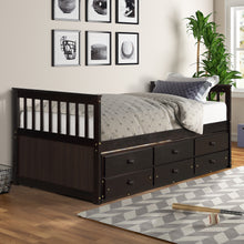 Load image into Gallery viewer, TOPMAX Captain&#39;s Bed Twin Daybed with Trundle Bed and Storage Drawers, Espresso
