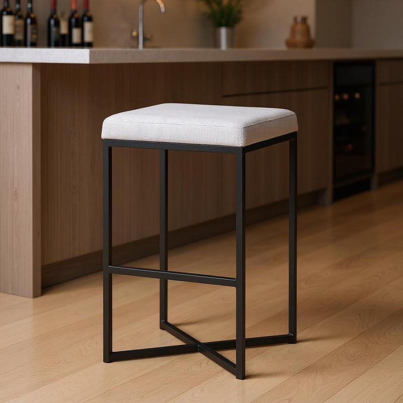 30" Iron And Fabric Backless Bar Height Bar Chair - Black / White
