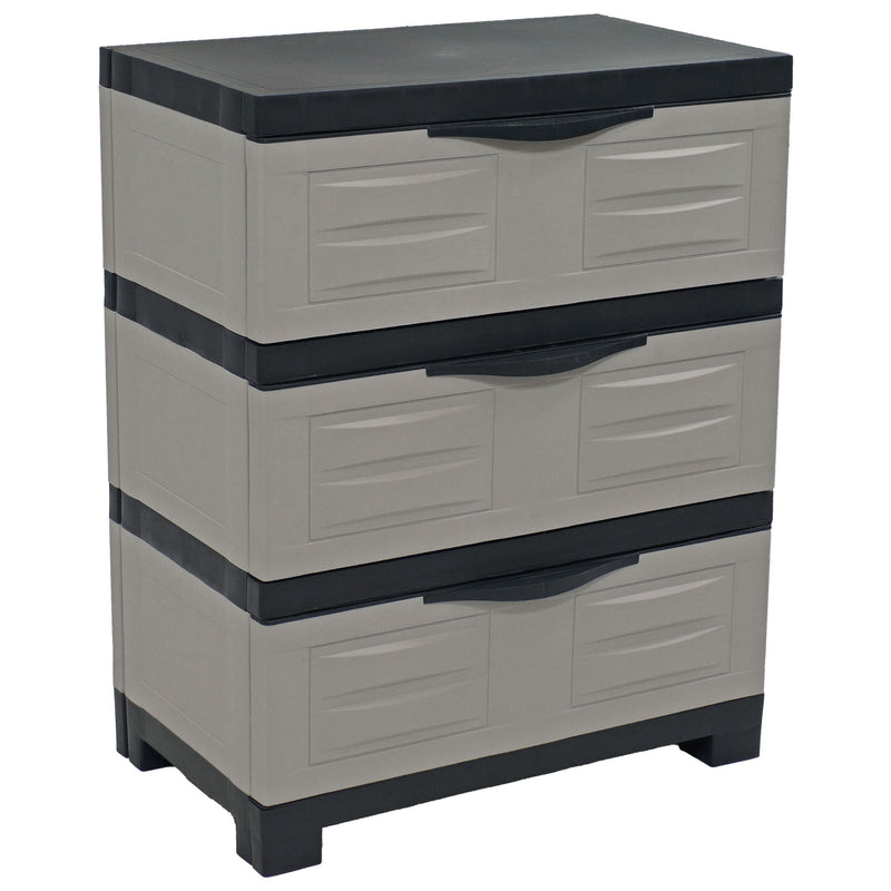 30" Heavy Duty Plastic Three Drawer Utility Cabinet - Black / Gray