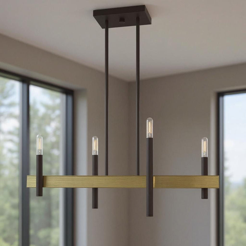 24" Four Light Dimmable Chandelier With Shades - Bronze