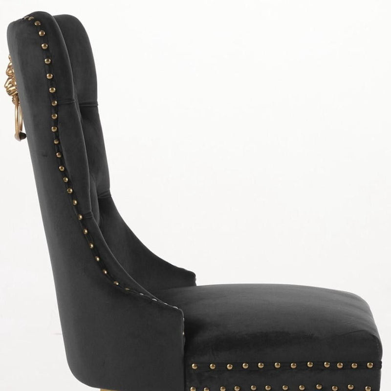 Tufted Velvet Solid Wood Dining Side Chairs (Set of 2) - Black / Gold