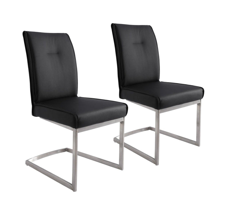Dining Side Chairs Upholstered Faux Leather (Set of 2) - Black / Silver