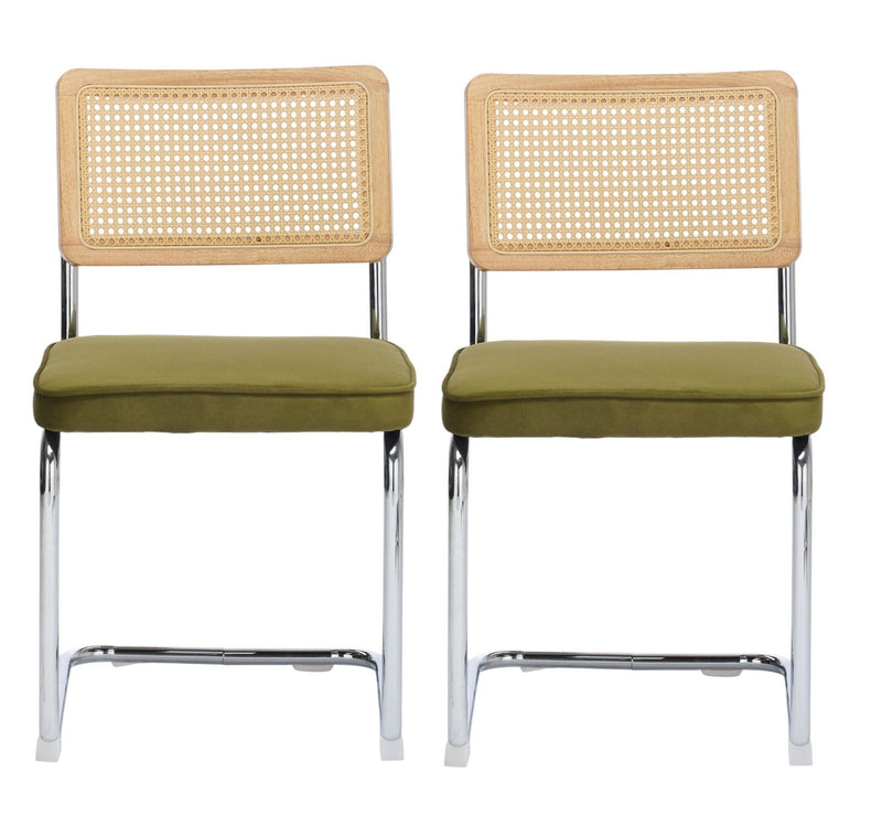 Tufted Velvet Stainless Steel Dining Side Chairs (Set of 2) - Green / Silver
