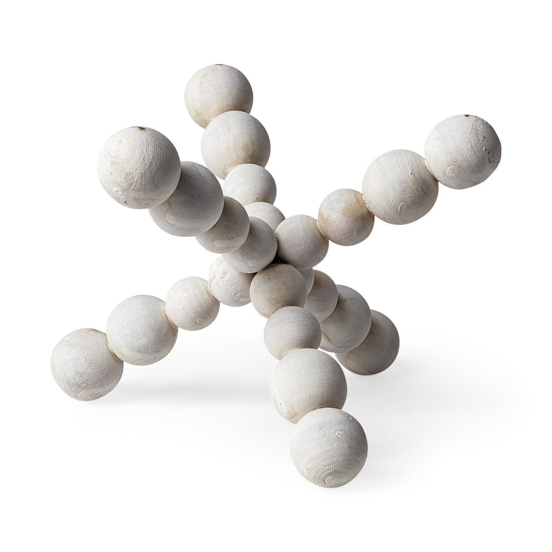 Beaded Wooden Decorative Jack Tabletop Sculpture - Off White