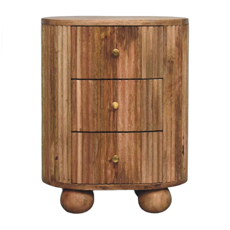 Solid Wood Round Ribbed Texture Three Drawer Nightstand - Oak