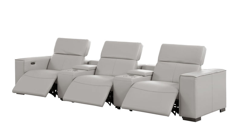 Top Grain Leather Reclining Metal USB Sofa (720315) - Light Gray
