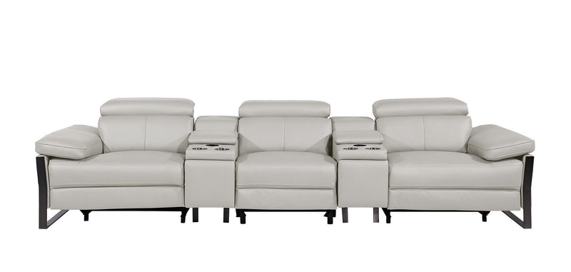 Top Grain Leather Reclining Metal USB Sofa (720341) - Light Gray