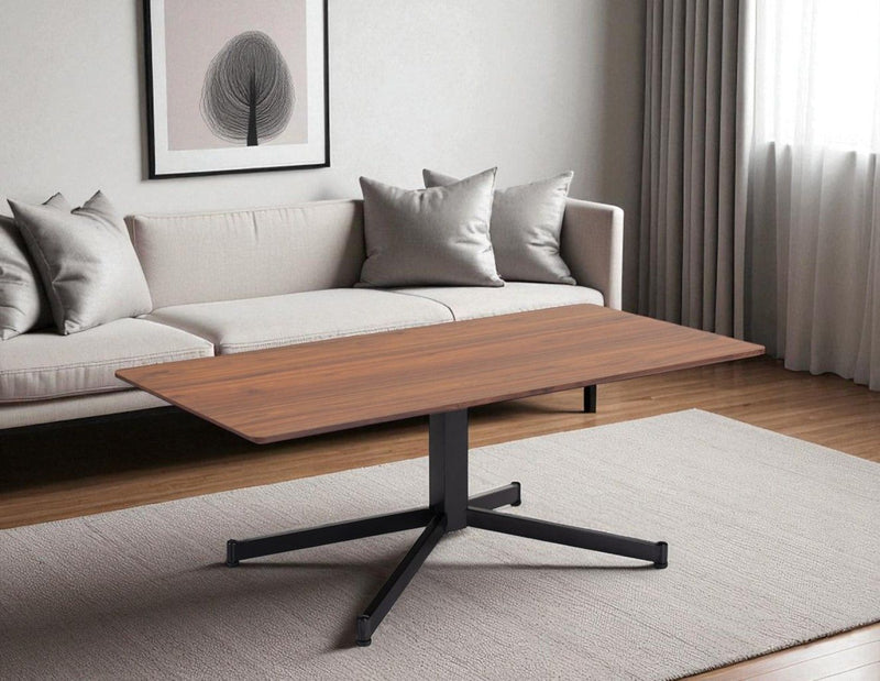 48" Wood And Steel Pedestal Coffee Table - Black And Natural