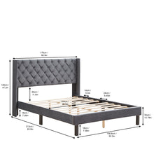 Load image into Gallery viewer, Velvet Button Tufted-Upholstered Bed with Wings Design - Strong Wood Slat Support - Easy Assembly - Gray, Queen, platform bed
