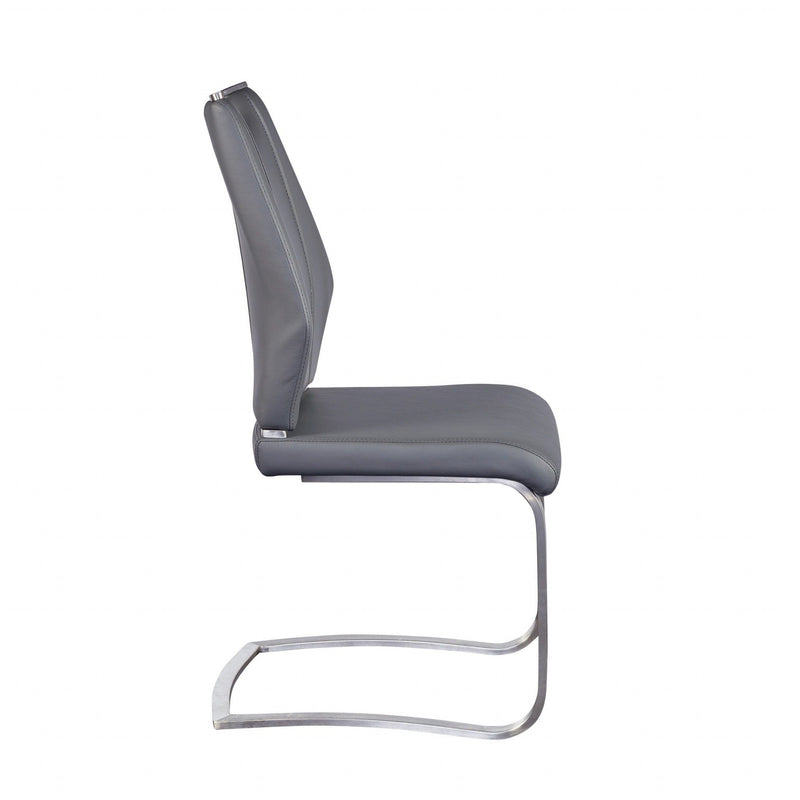 Upholstered Leather Dining Side Chairs (Set of 2) - Gray / Silver
