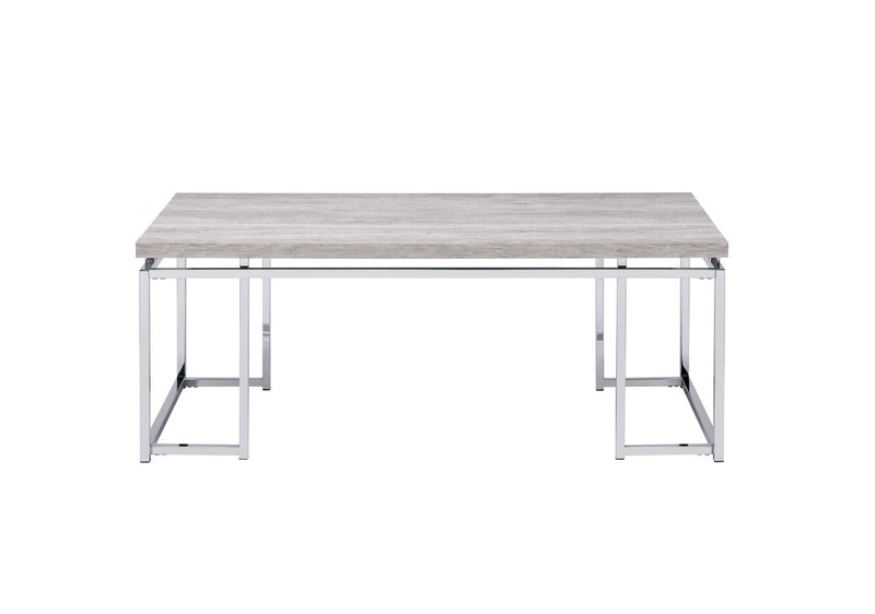 47" Oak And Wood And Metal Frame Coffee Table - Silver