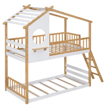 Load image into Gallery viewer, Twin Over Twin Bunk Bed Wood Bed with Roof, Window, Ladder,Natural(OLD SKU :LT100008AAD)
