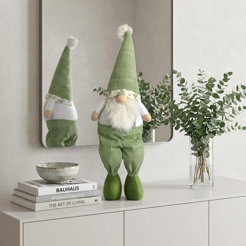 Fabric Christmas Standing Gnome Tabletop Sculpture (493008) - Green / White