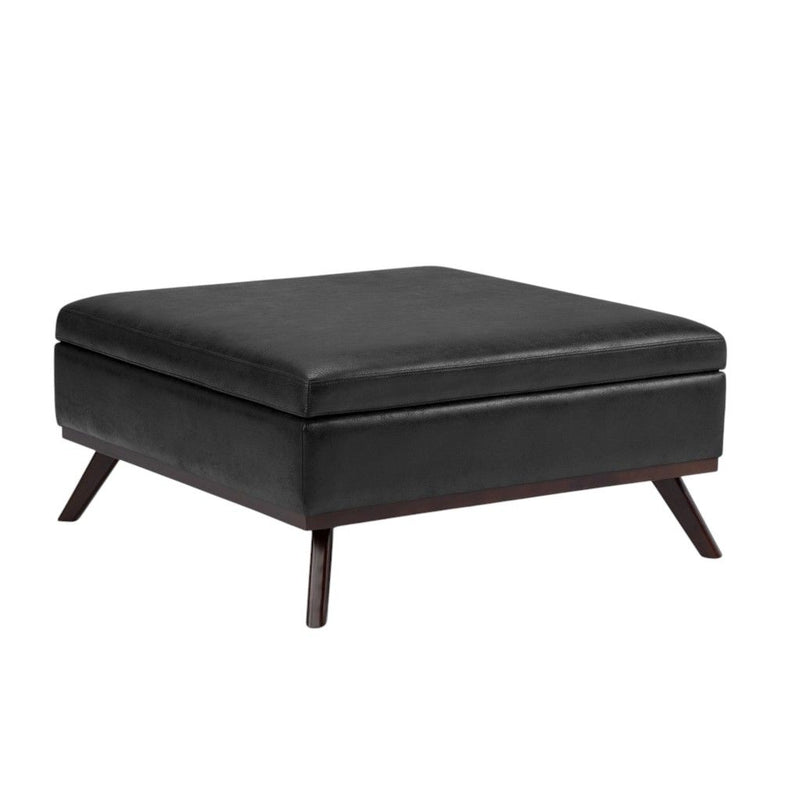 36" Leather Cocktail Ottoman With Storage - Black / Brown