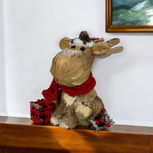 Load image into Gallery viewer, Straw Reindeer Christmas Reindeer Figurine - Brown / Red / Green
