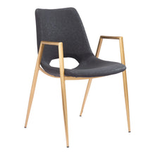 Load image into Gallery viewer, Upholstered Faux Leather Open Back Dining Arm Chairs (Set of 2) - Black / Gold
