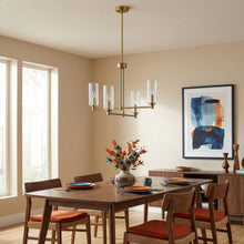 Load image into Gallery viewer, Enigma - 4 Lights Chandelier With Clear Ribbed Satin - Antique Brass / Clear / Gold
