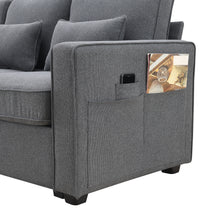 Load image into Gallery viewer, [VIDEO provided] [New] 114.2&quot; Upholstered Sofa with Console, 2 Cupholders and 2 USB Ports Wired or Wirelessly Charged, Modern Linen Fabric Couches with 4 Pillows for Living Room, Apartment (4-Seat)
