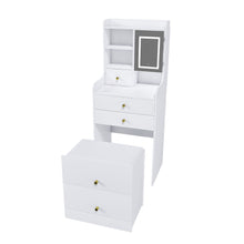 Load image into Gallery viewer, 3 In 1 Dressing Table With LED Mirror &amp; Storage Stool, Compact Makeup Vanity - White
