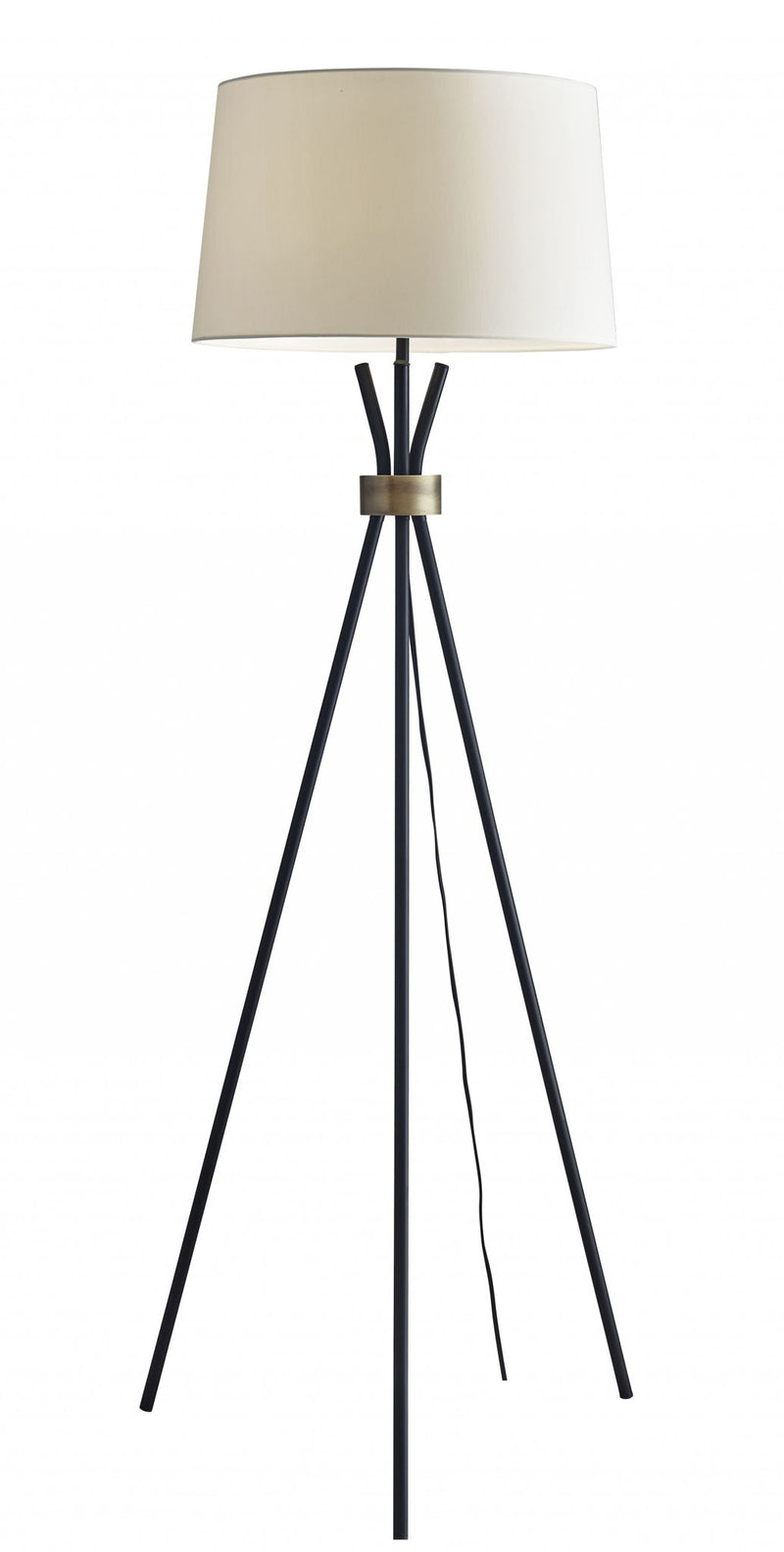 Tripod Floor Lamp With White Empire Shade - Black