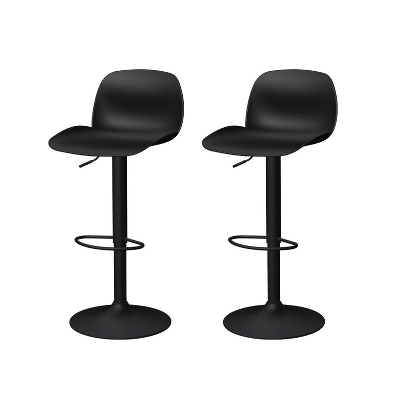 Contemporary Heavy Duty Plastic And Metal Low Back Adjustable Height Swivel Bar Chairs (Set of 2) - Black