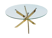 Load image into Gallery viewer, 54" Glass And Metal Cross Leg Base Round Top Dining Table - Clear / Gold

