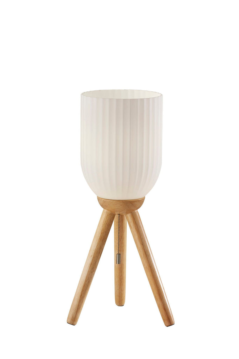 Solid Wood Tripod Table Lamp With White Ribbed Glass Shade - Natural