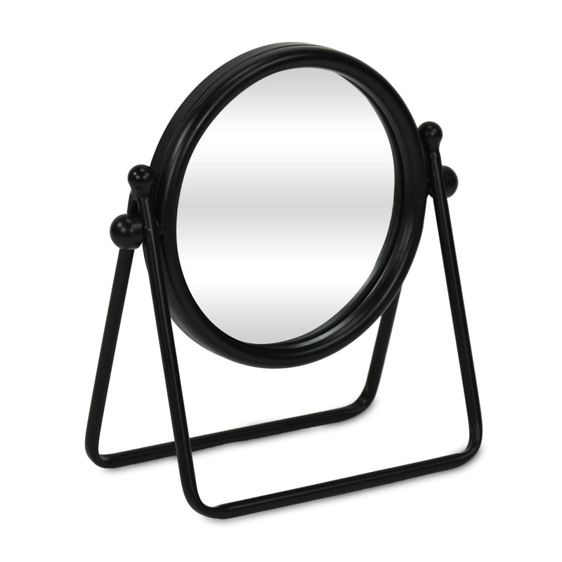 Metal Round Framed Adjustable Makeup Shaving Tabletop Mirror - Black