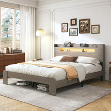 Load image into Gallery viewer, King Size Platform Bed Frame With Storage LED Light Headboard And Usb, Noise Free - Dark Gray

