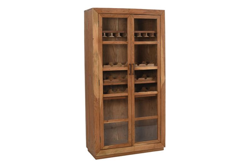 42" Solid Wood And Glass Bar Cabinet With Four Shelves - Brown