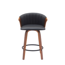 Load image into Gallery viewer, Faux Leather With Solid Wood Swivel Counter Height Bar Chair - Black And Wood Brown
