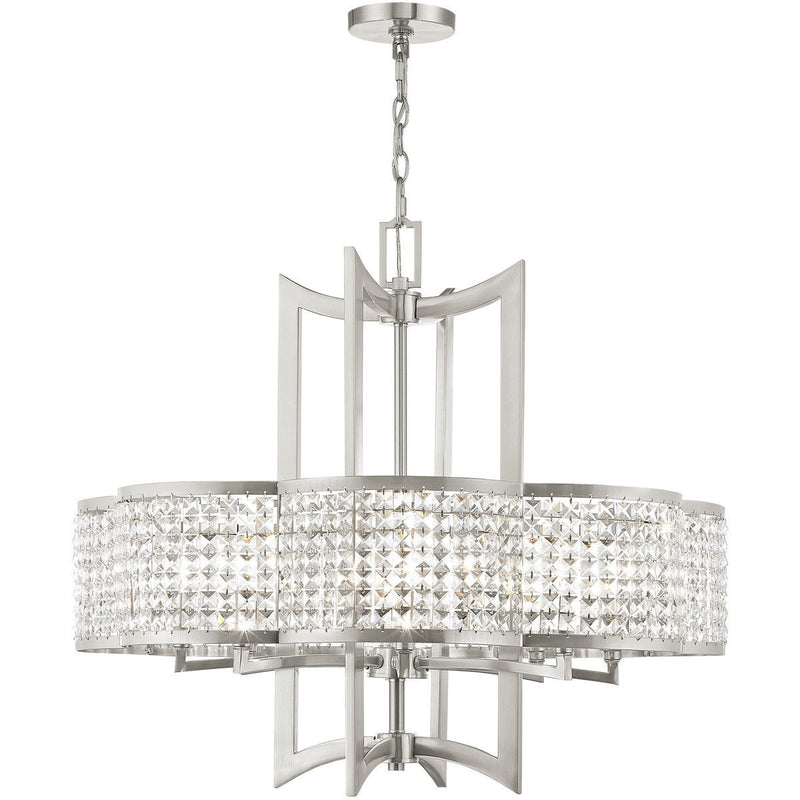 27'' Eight-Light Dimmable Chandelier With Shades - Nickel
