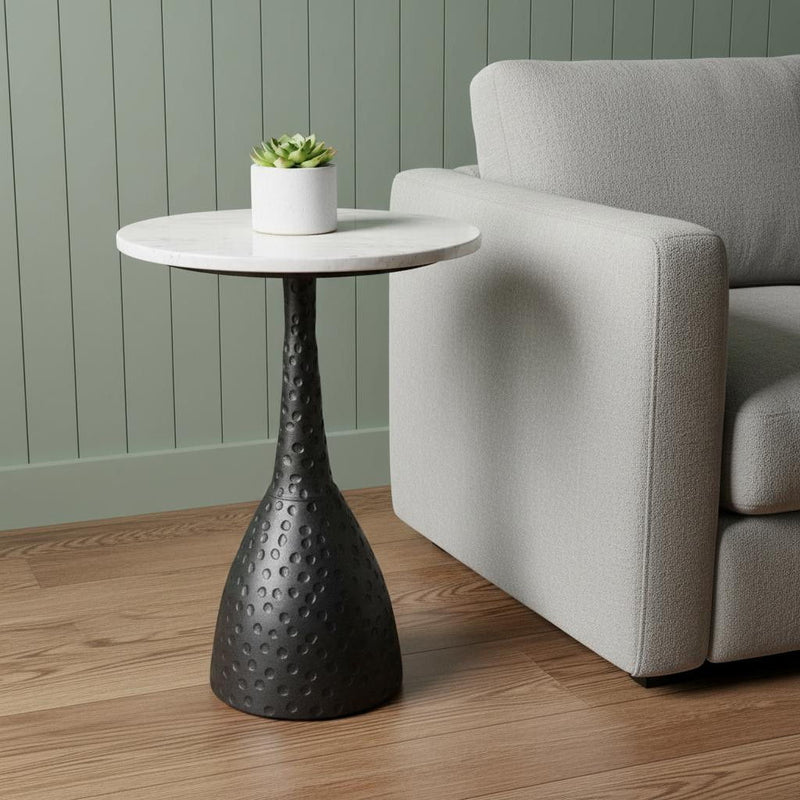 Marble Round End Table - Black