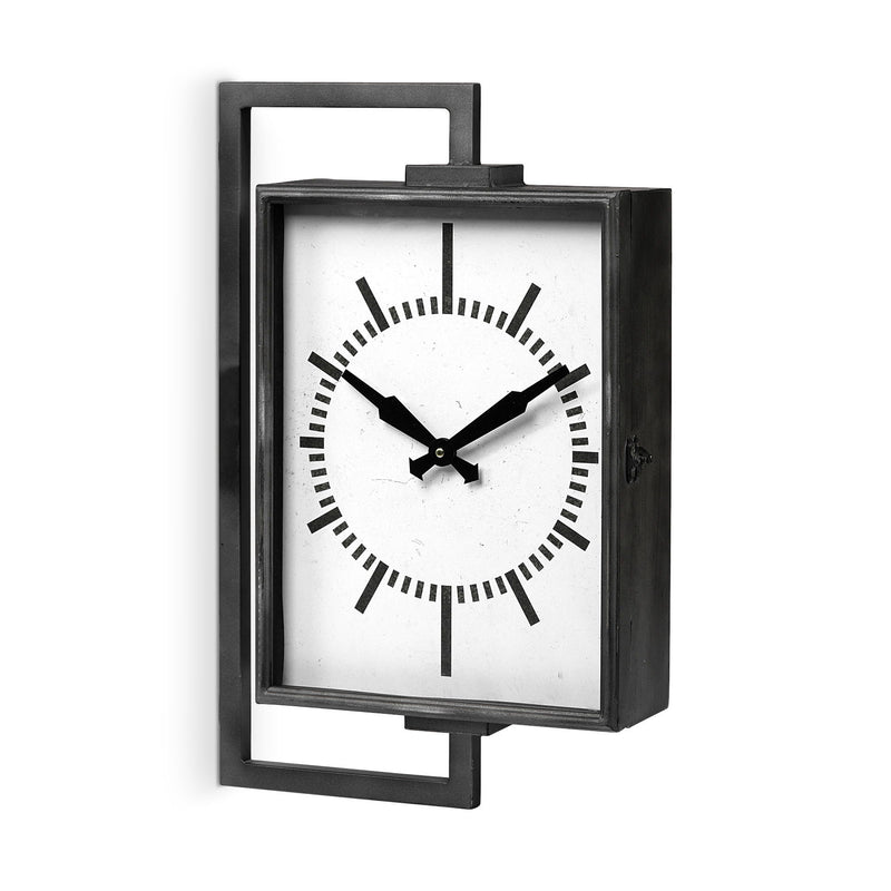 Rectangular Large Industrial Style Wall Clock - Black