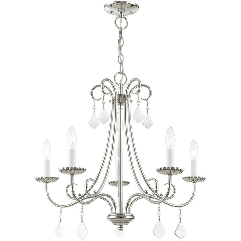 Five Light Metal Dimmable Chandelier With Shades - Silver / Clear