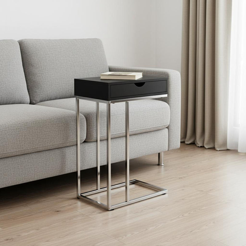 Laminate And Iron End Table With Drawer - Black And Silver