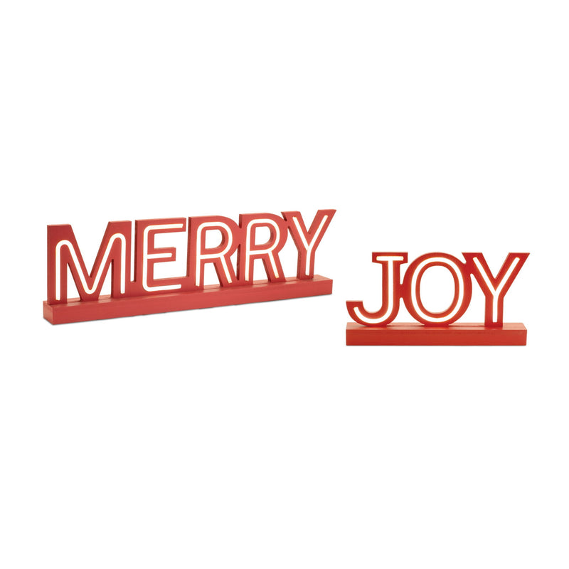 Christmas Tabletop Sign With LED (Set of 2) - Red / White