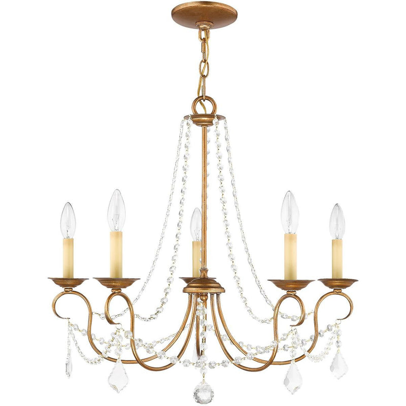 23" Five Light Dimmable Chandelier With Shades - Antiqued Gold