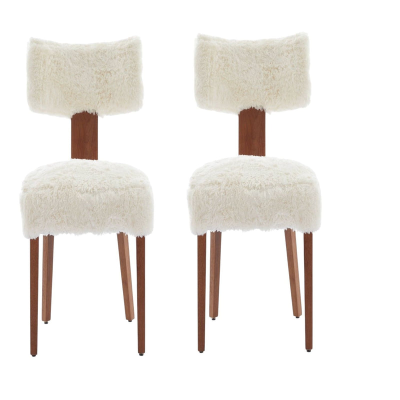 Tufted Solid Wood Partially Open Back Dining Side Chairs (Set of 2) - White / Brown