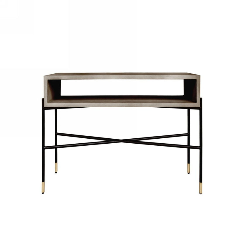 Concrete Console Table With Shelves - Gray And Black