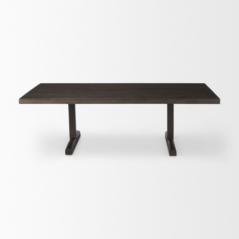 55" Solid Wood Double Pedestal Coffee Table - Dark Brown