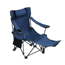Load image into Gallery viewer, Outdoor Camping Chair With 3 Level Reclining, Side Pockets &amp; Cup Holder, Folding With Carry Bag - Dark Blue
