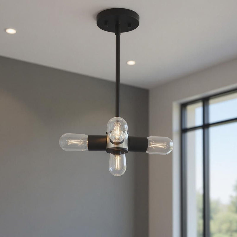 5" Three Light Dimmable Chandelier With Shades - Black