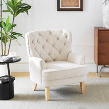 Load image into Gallery viewer, Vintage Style Club Chair, Granular Plush Fabric, Rubber Wood Legs - Almond
