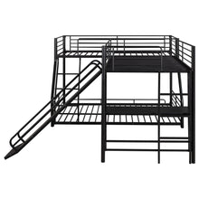 Load image into Gallery viewer, L-Shaped Twin over Full Bunk Bed with Twin Size Loft Bed,Built-in Desk and Slide,Black
